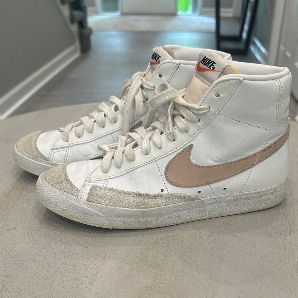 Nike White and Tan High-Top Sneakers